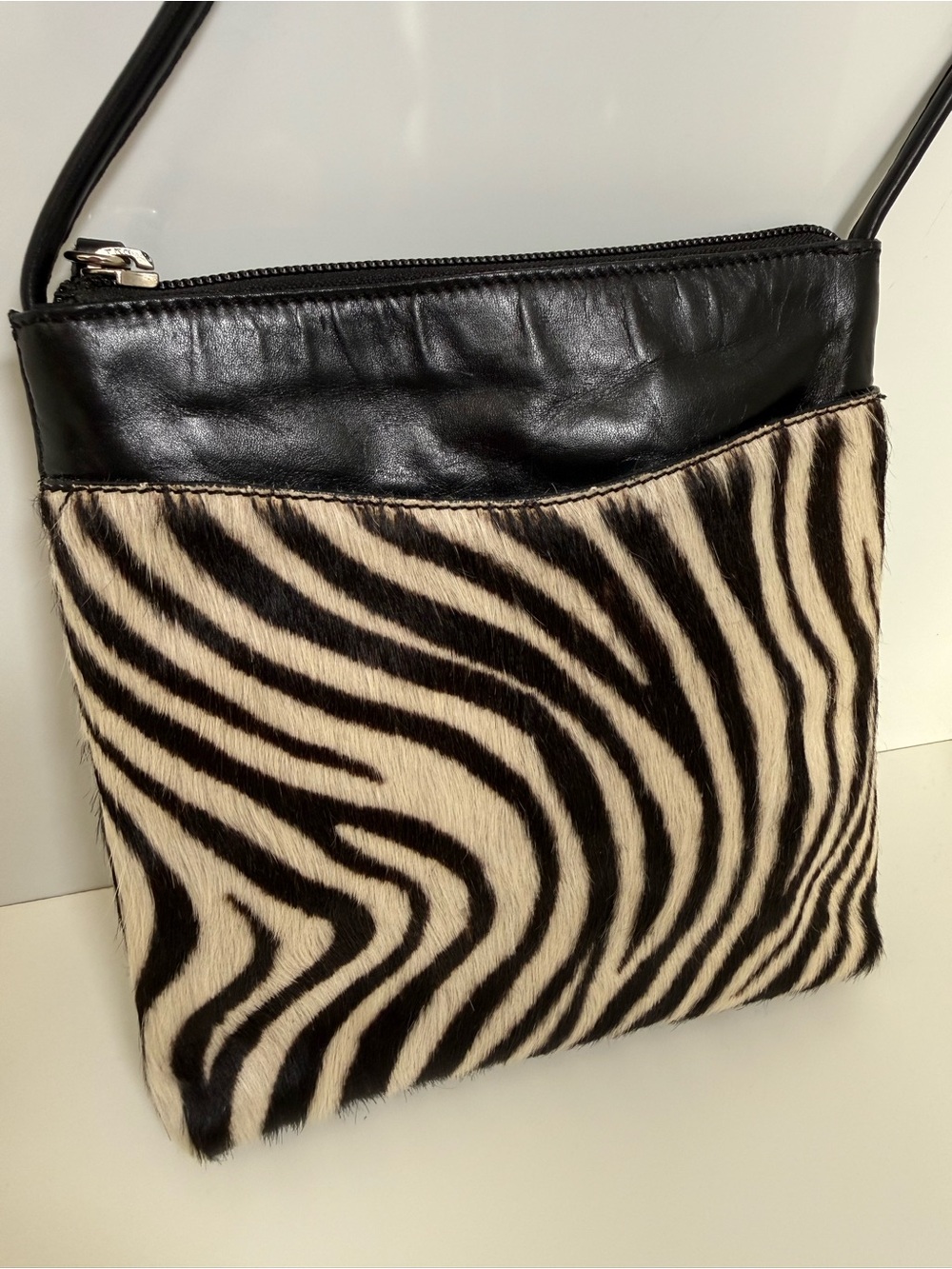 Talbots Italy Genuine Leather Zebra Hair-On-Hide Crossbody Bag